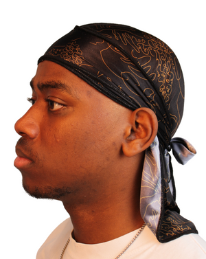 Black Satin Figurative Durag